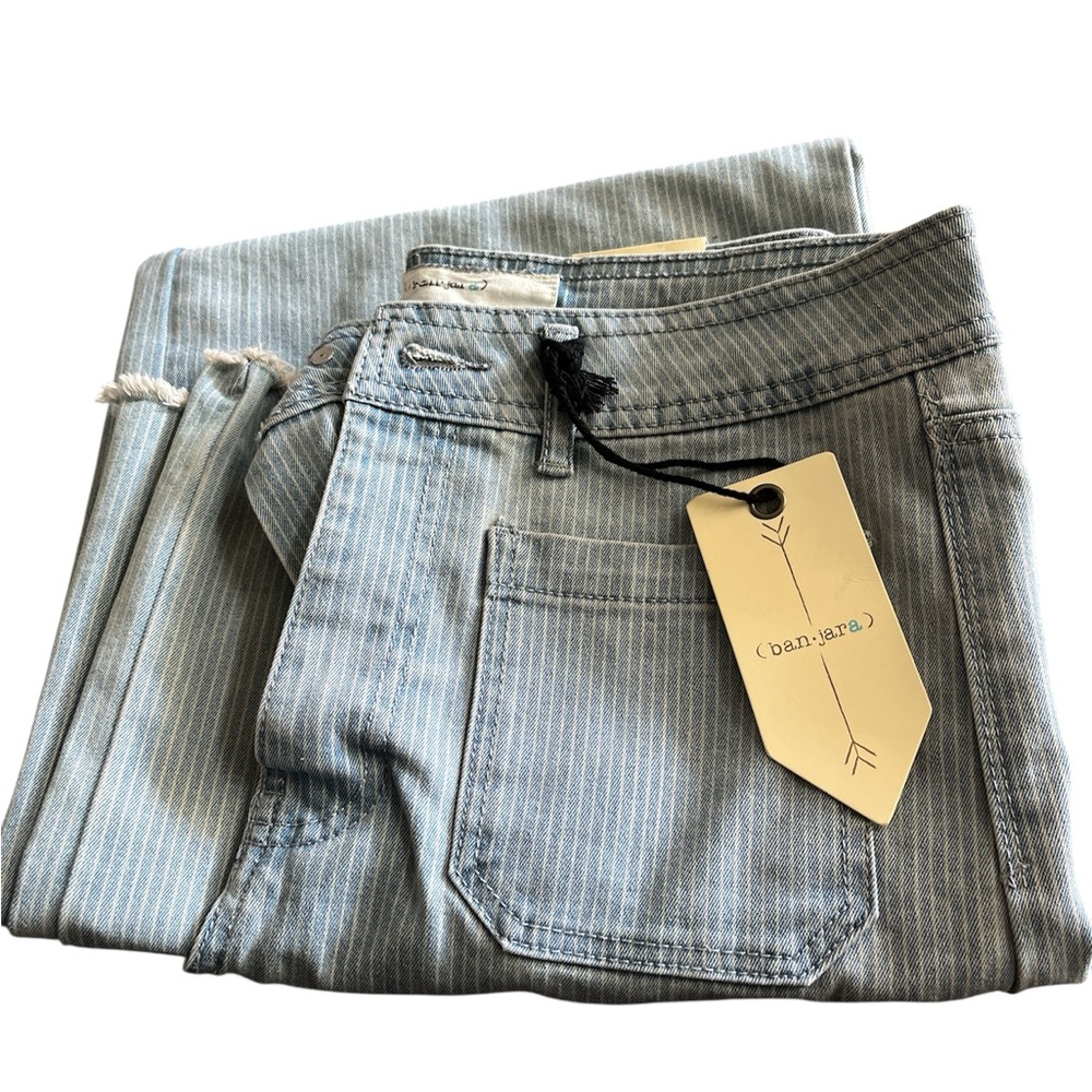 Banjara Denim Striped Wide Leg Jeans with distressed hem for Women - Picture 2 of 7